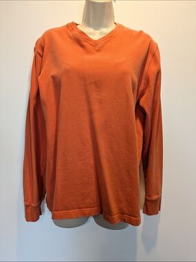 Old Navy Orange Long Sleeve V-Neck Heavyweight Tee Unisex Size Small